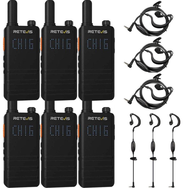 Օրիգինալ Ռացիաների Լրակազմ Retevis B63H PMR446 (6 Հատ) Ականջակալներով | Առանց Լիցենզիայի | Hidden Display | Ultra Thin | Type-C Լիցքավորում