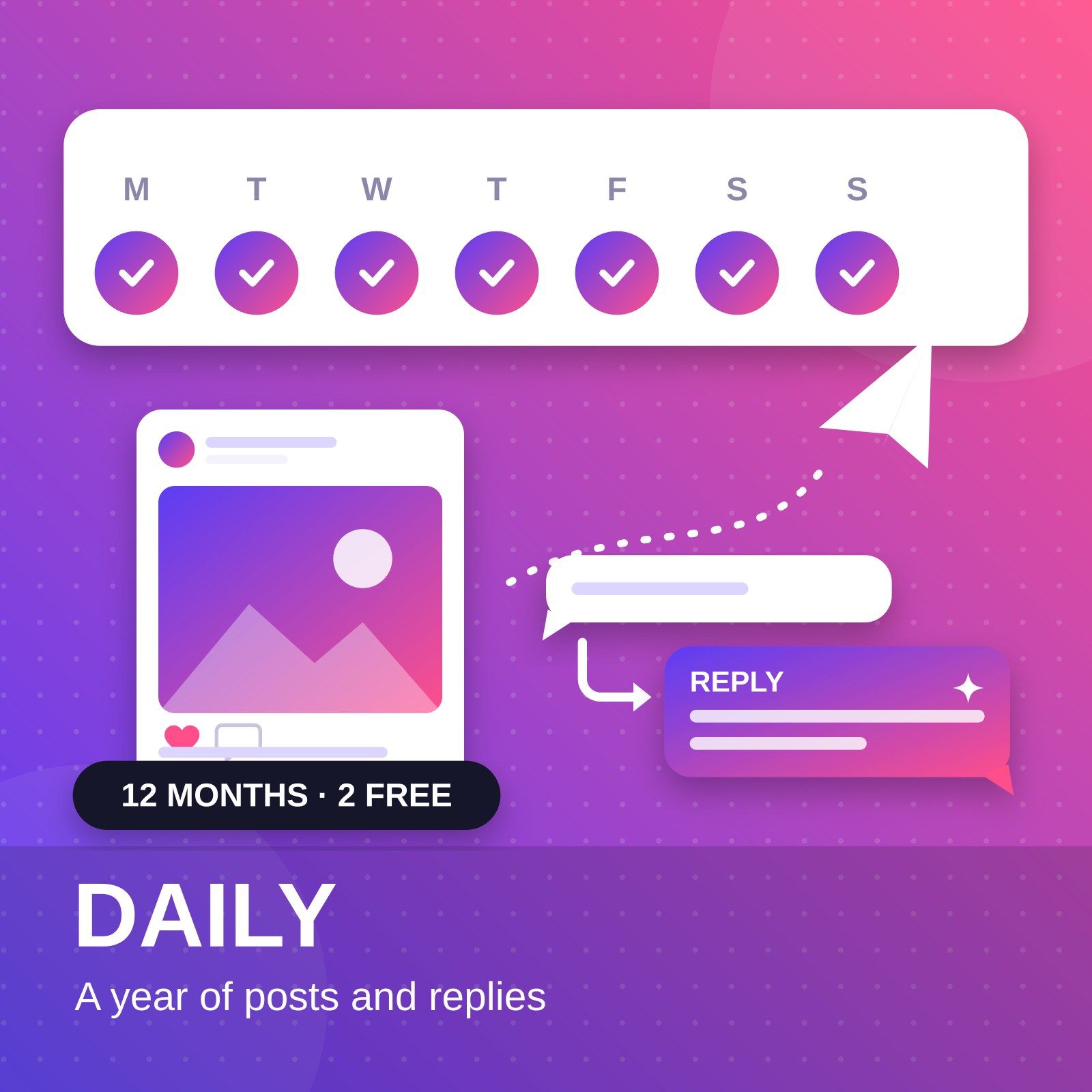 Autopilot Daily: a post every day: 12 months (2 free) + comment replies